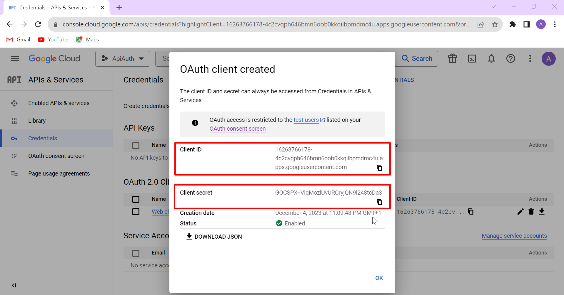 google authentication client secret
